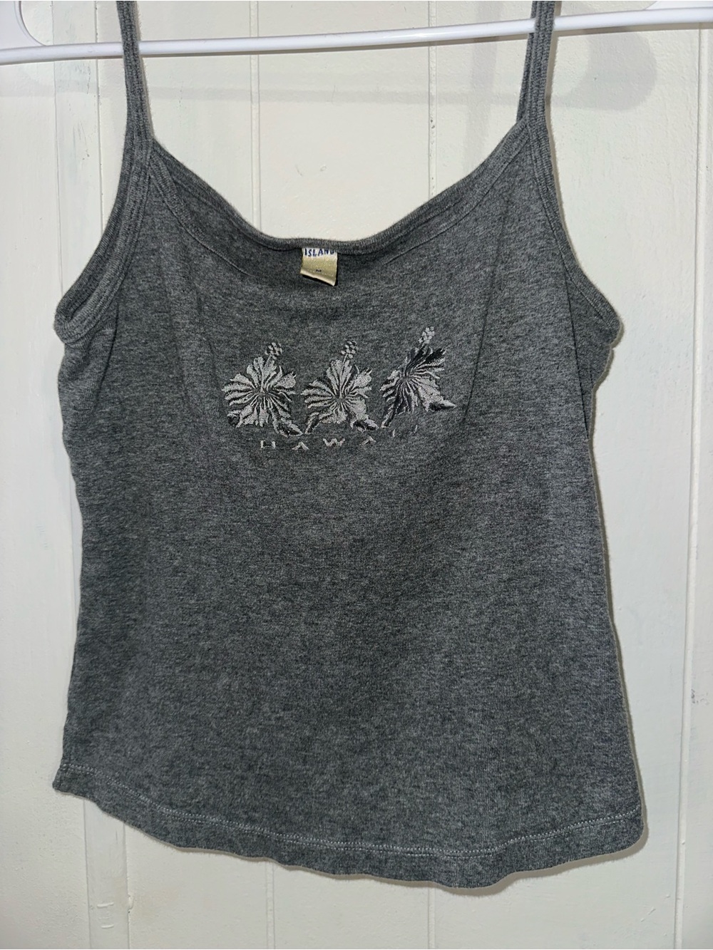 Grey Floral Embroidered Hawaii Cami Tank Top